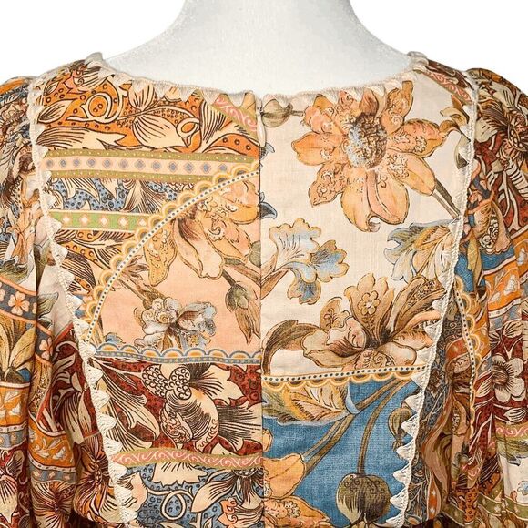 Zimmermann Chintz Billow Mini Dress Floral Crochet Long Sleeves Multi AU 0, US 4 - Picture 6 of 13